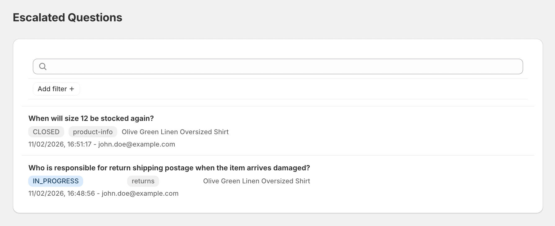 Escalations to support team