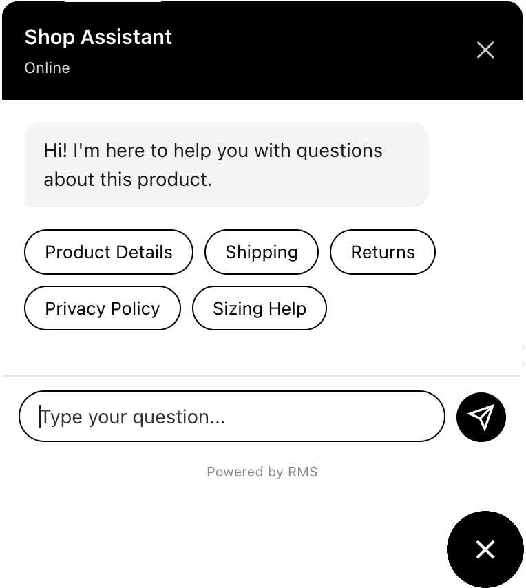AI chat widget on a product page