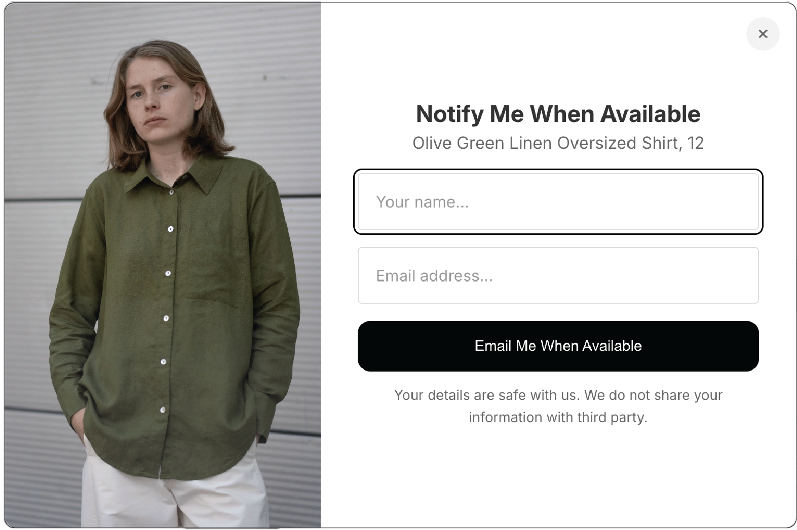 Back in Stock notification button on a product page